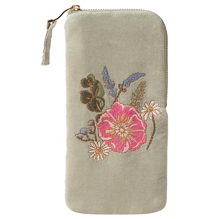 Elizabeth Scarlett Velvet Pressed Flowers Glasses Case - Green