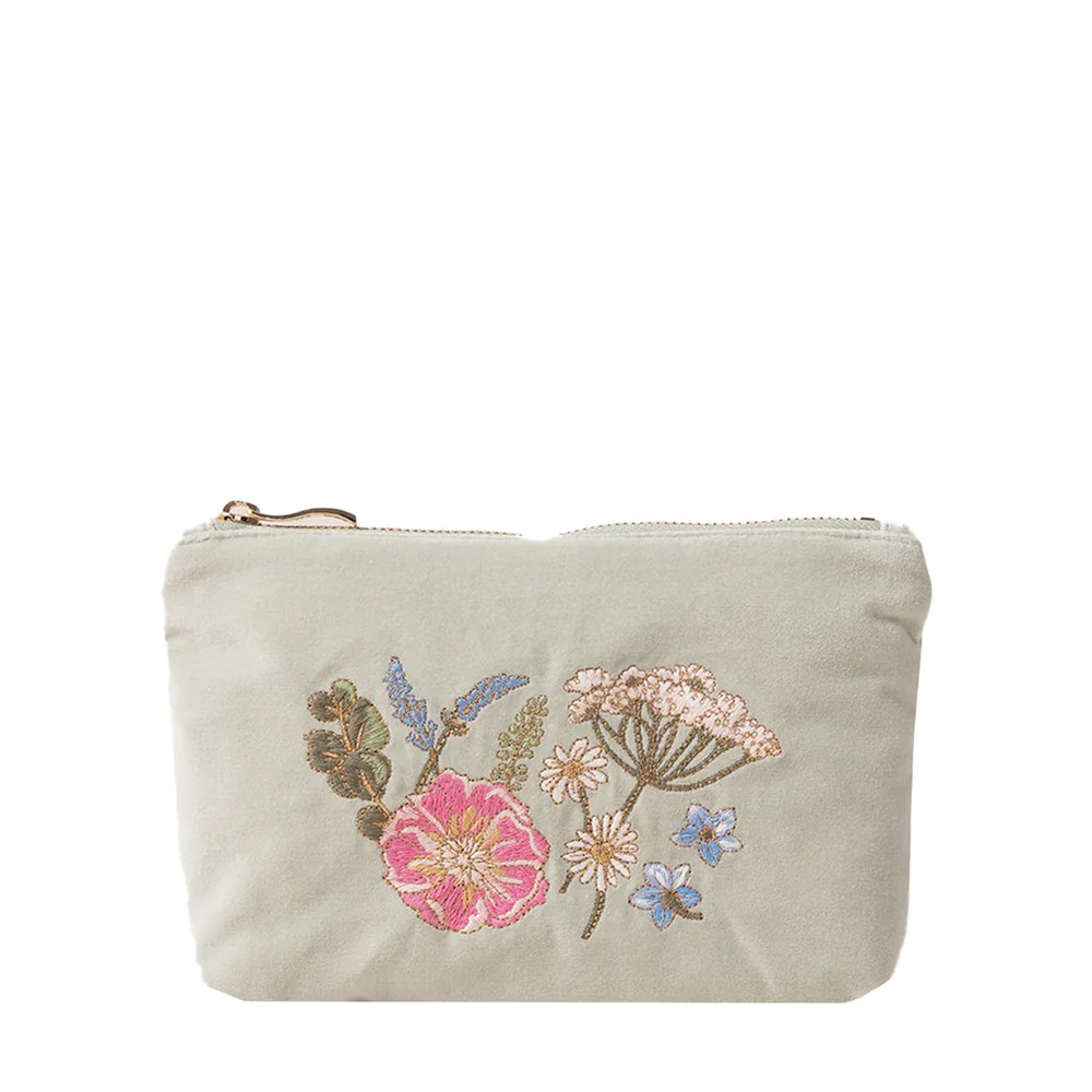 Elizabeth Scarlett Pressed Flowers Sage Velvet Coin Purse Pressed Flowers Sage