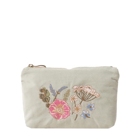 Elizabeth Scarlett Pressed Flowers Sage Velvet Coin Purse - Green