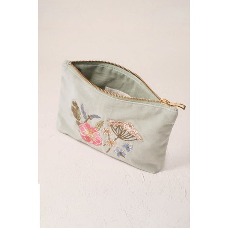 Elizabeth Scarlett Pressed Flowers Sage Velvet Coin Purse - Green