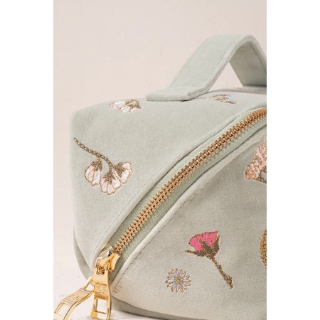 Elizabeth Scarlett Velvet Pressed Flowers Open Flat Makeup Bag - Green