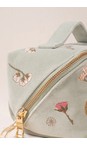 Elizabeth Scarlett Pressed Flowers Sage Velvet Pressed Flowers Open Flat Makeup Bag  