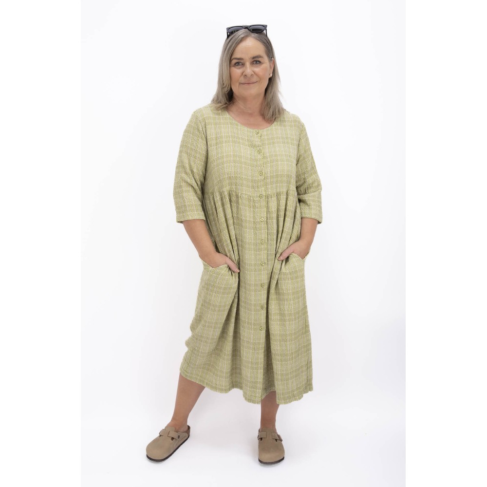 Thing Drea Olive Linen Blend Check Dress Olive
