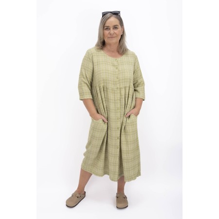 Thing Drea Olive Linen Blend Check Dress - Green