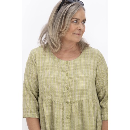 Thing Drea Olive Linen Blend Check Dress - Green