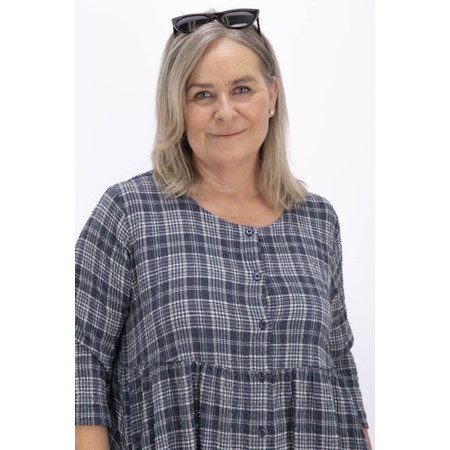 Thing Drea Navy Linen Blend Check Dress - Blue