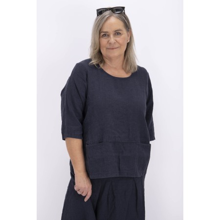 Thing Erin Navy Pocket Linen Top - Blue