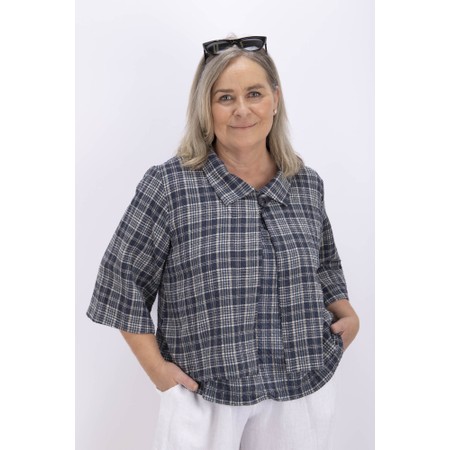 Thing Jana Navy Linen Blend Check Jacket - Blue