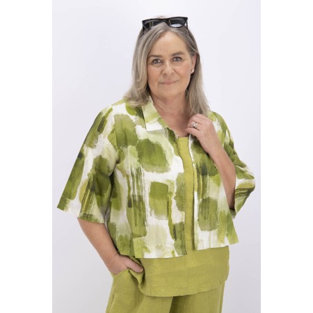 Thing Jana Linen Blend Olive Print Jacket - Green