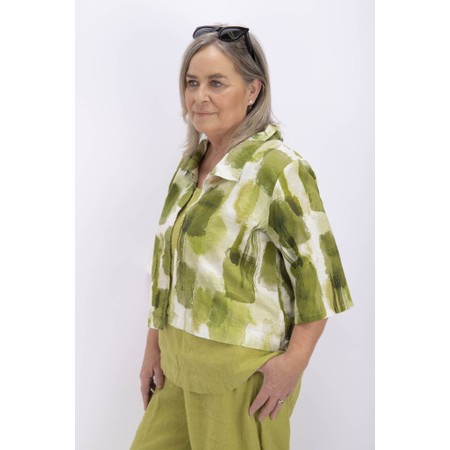 Thing Jana Linen Blend Olive Print Jacket - Green