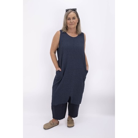 Thing Karo Navy Linen Blend Seersucker Dress - Blue