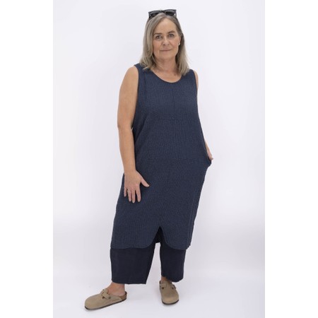 Thing Karo Navy Linen Blend Seersucker Dress - Blue