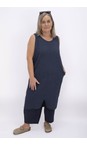Thing Navy Karo Navy Linen Blend Seersucker Dress  