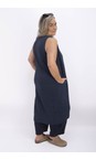 Thing Navy Karo Navy Linen Blend Seersucker Dress  