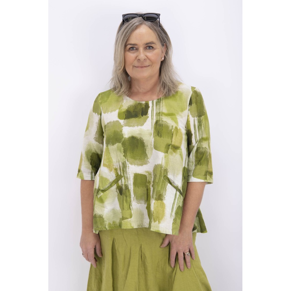 Thing Kiera Linen Print Top Olive