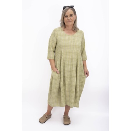 Thing Kreya Linen Blend 3/4 Sleeve Check Dress - Green