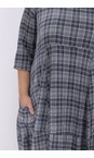 Thing Navy Kreya Linen Blend 3/4 Sleeve Check Dress  