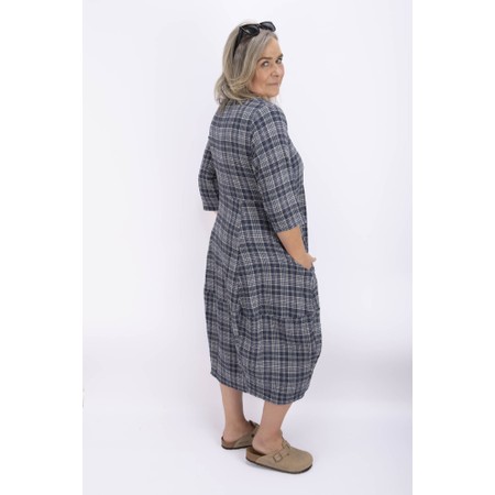 Thing Kreya Linen Blend 3/4 Sleeve Check Dress - Blue