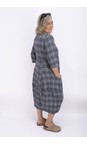 Thing Navy Kreya Linen Blend 3/4 Sleeve Check Dress  