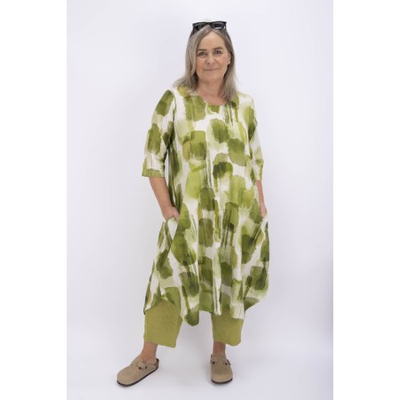 Thing Kyra Linen Blend Olive Print Dress - Green