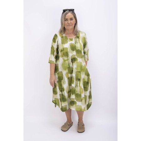 Thing Kyra Linen Blend Olive Print Dress - Green