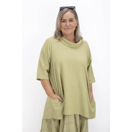 Thing Tora Olive Linen Seersucker Cowl Neck Top - Green