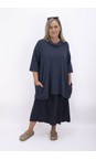 Thing Navy Tora Navy Linen Seersucker Cowl Neck Top  