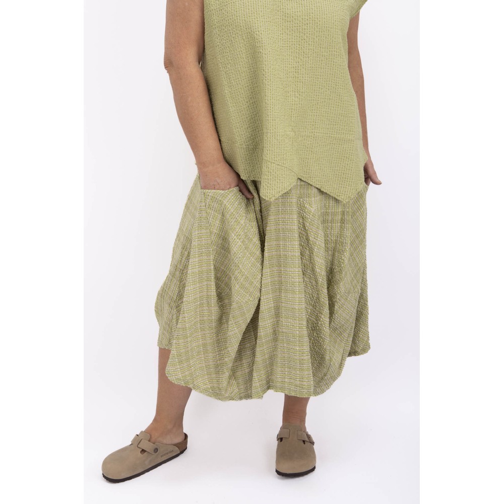 Thing Vilma Olive Linen Blend Check Skirt Olive