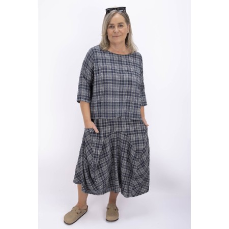 Thing Vilma Navy Linen Blend Check Skirt - Blue