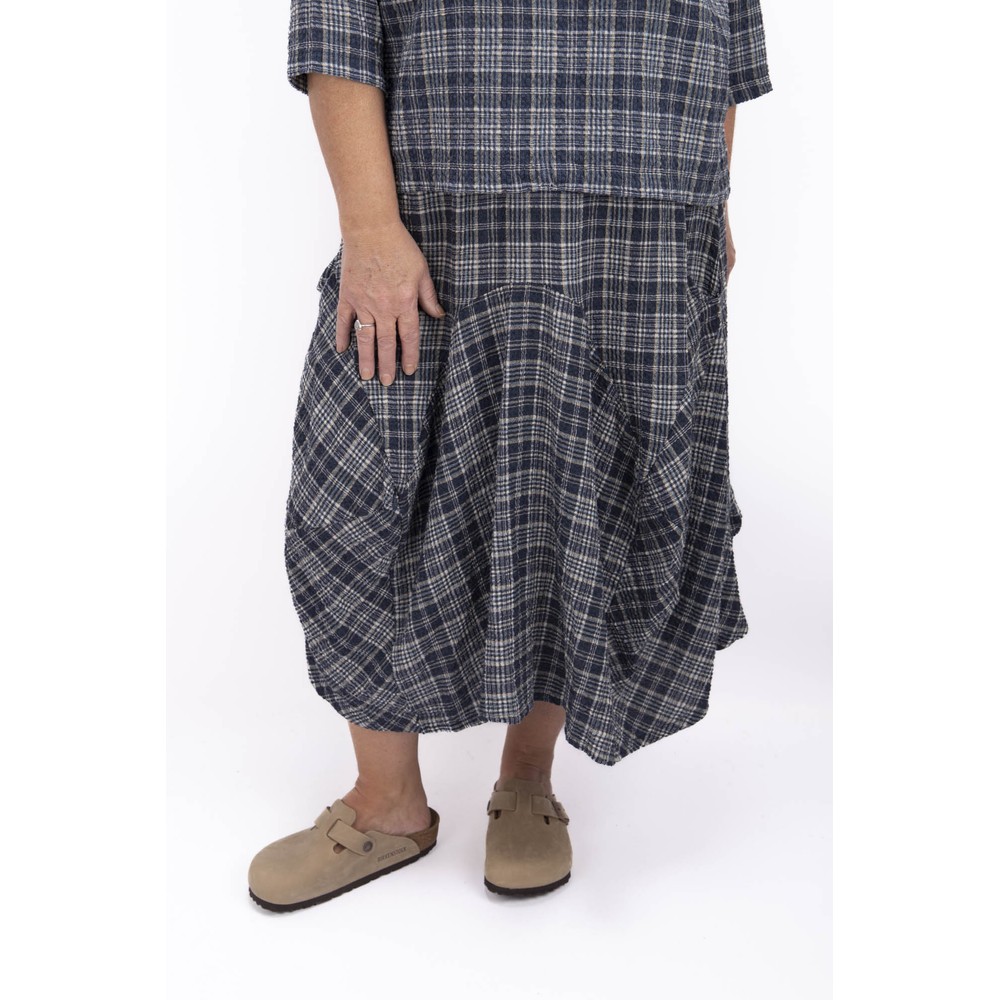 Thing Vilma Navy Linen Blend Check Skirt Navy