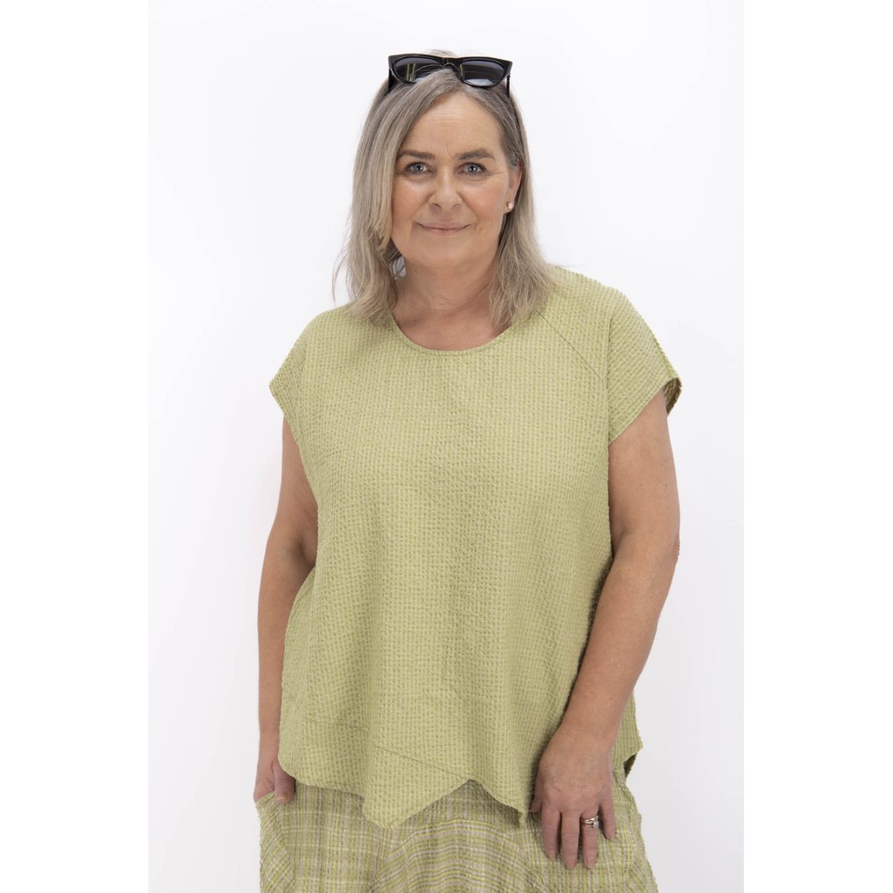 Thing Yelena Linen Blend Seersucker Asymetric Top Olive