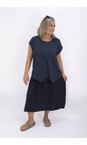 Thing Navy Yelena Linen Blend Seersucker Asymetric Top  