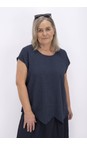 Thing Navy Yelena Linen Blend Seersucker Asymetric Top  