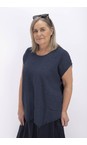 Thing Navy Yelena Linen Blend Seersucker Asymetric Top  