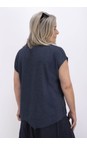 Thing Navy Yelena Linen Blend Seersucker Asymetric Top  