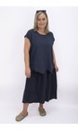 Thing Navy Yelena Linen Blend Seersucker Asymetric Top  