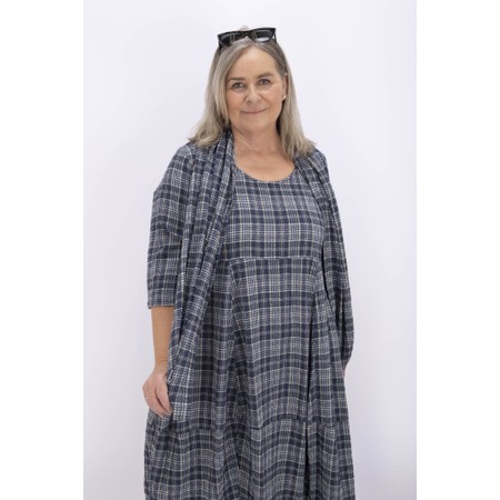 Thing Long Linen Blend Check Scarf - Blue