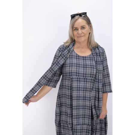 Thing Long Linen Blend Check Scarf - Blue