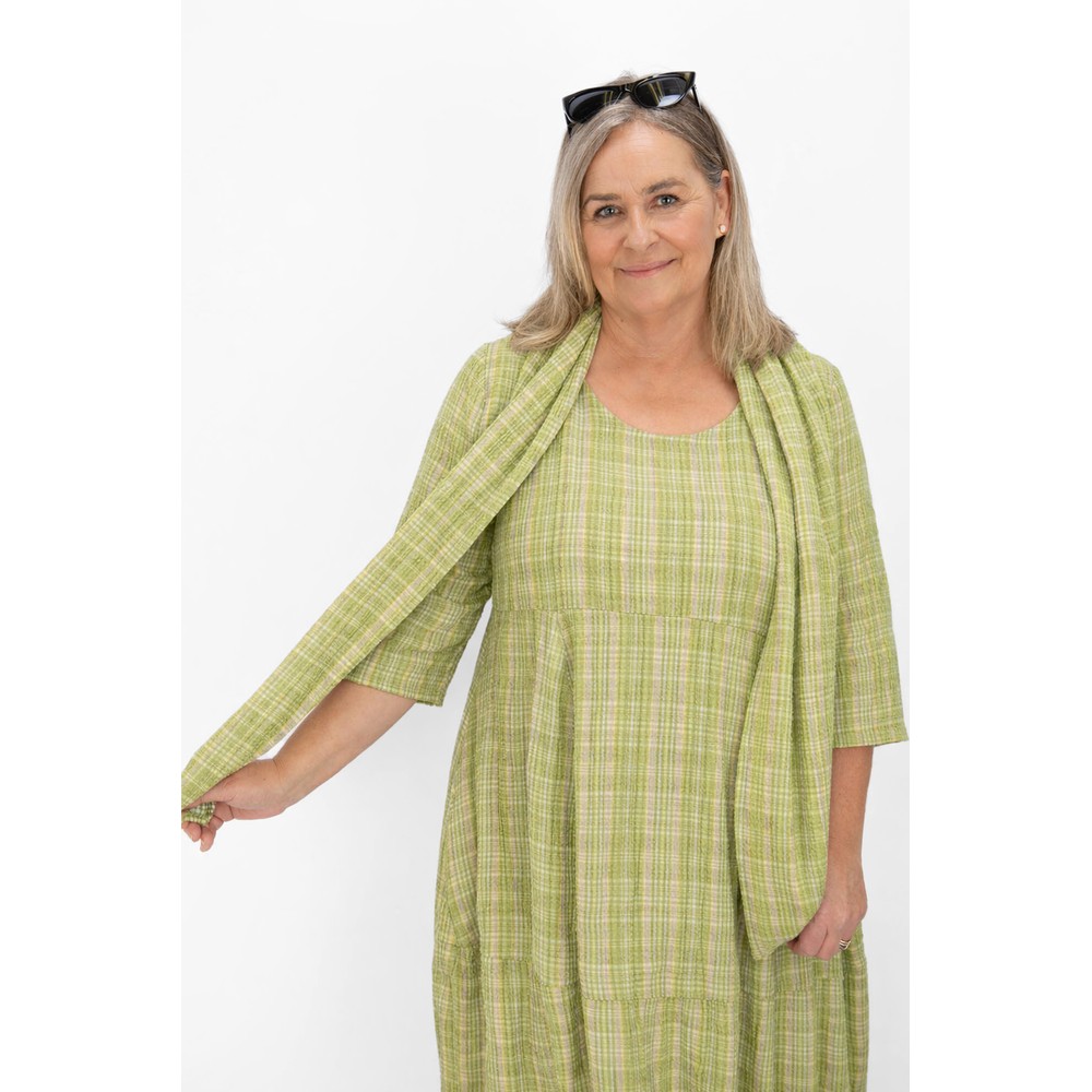 Thing Long Linen Blend Check Scarf Olive