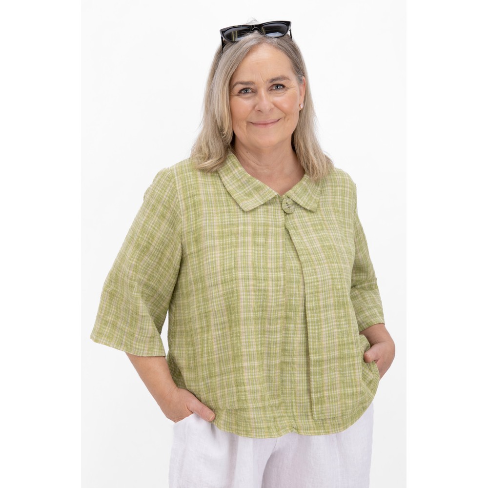 Thing Jana Olive Linen Blend Check Jacket Olive