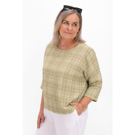 Thing Hanna Olive Linen Blend Check Top - Green