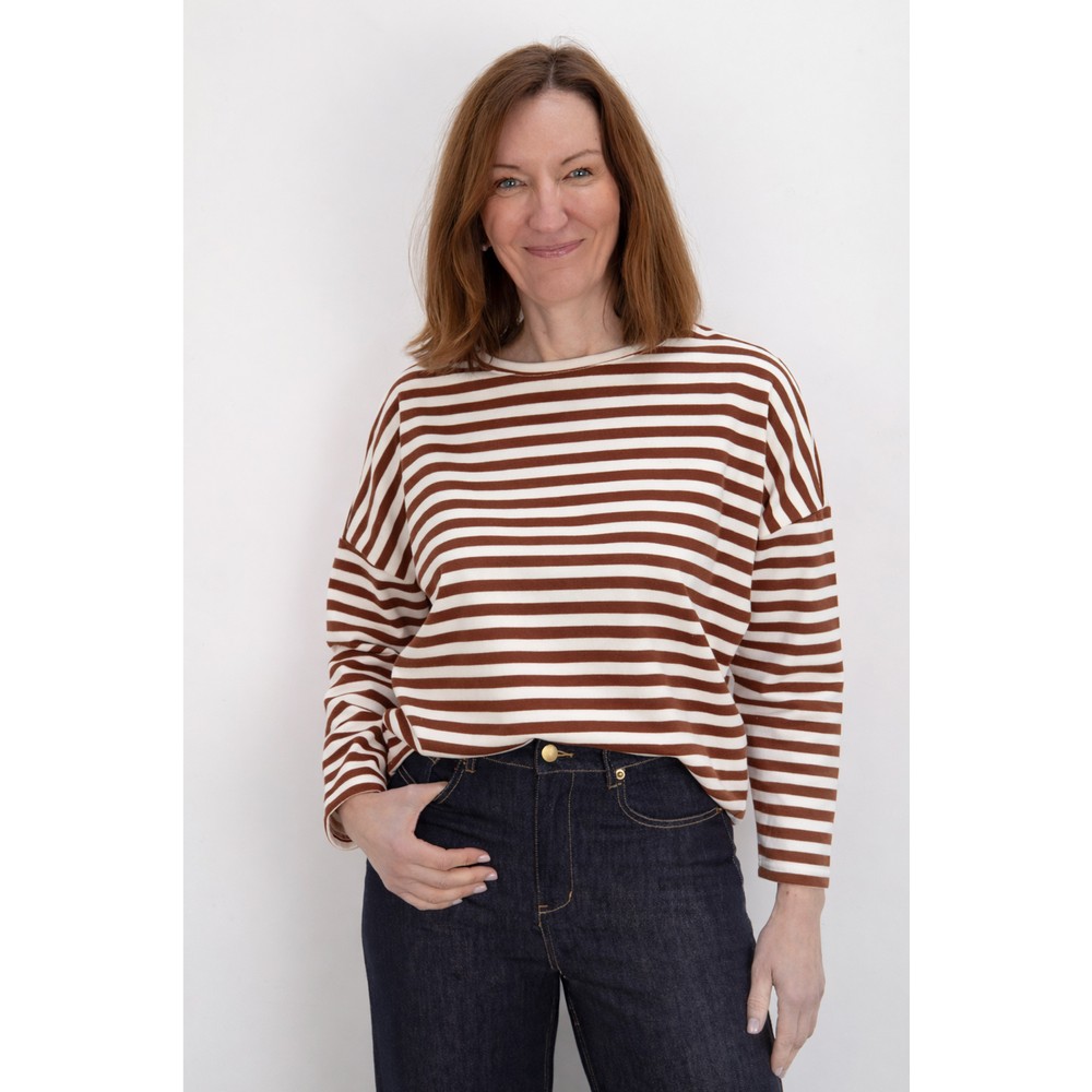 Chalk Rebecca Relaxed Tobacco And Ecru Stripe Top Tobacco / Ecru