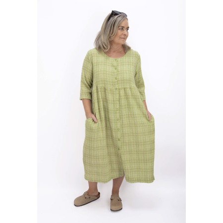 Thing Drea Olive Linen Blend Check Dress - Green