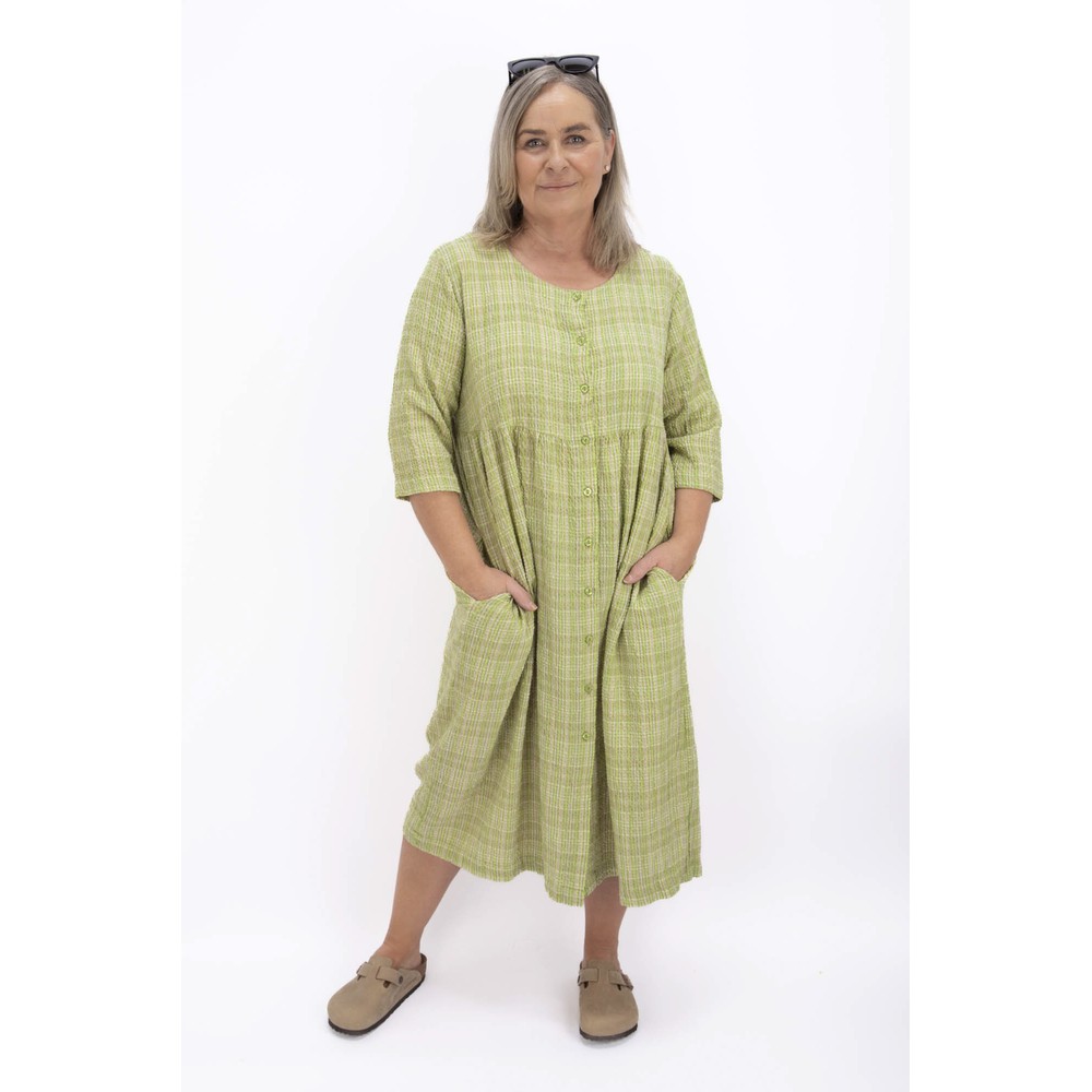Thing Drea Olive Linen Blend Check Dress Olive