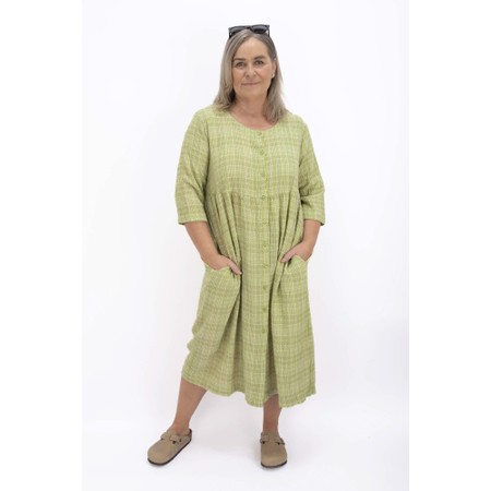 Thing Drea Olive Linen Blend Check Dress - Green