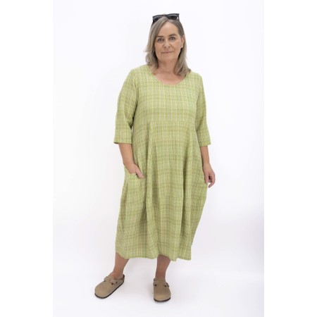 Thing Kreya Linen Blend 3/4 Sleeve Check Dress - Green