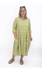 Thing Olive Kreya Linen Blend 3/4 Sleeve Check Dress  