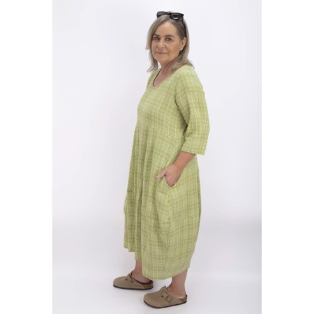 Thing Kreya Linen Blend 3/4 Sleeve Check Dress - Green