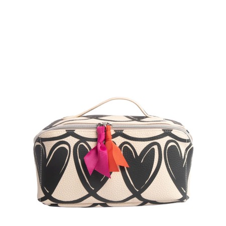 Caroline Gardner Mono Looped Hearts Flat Lay Wash Bag - Black