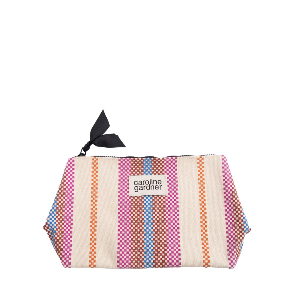 Caroline Gardner Checkerboard Stripe Coated Cotton Beauty Bag Multi